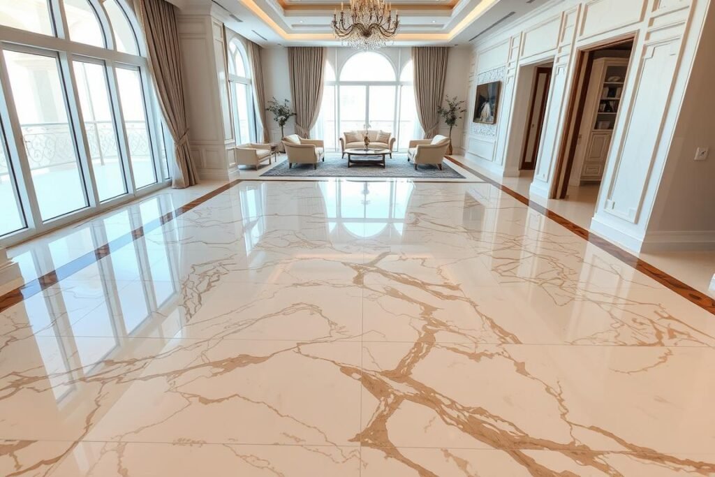 أرضية رخامية فاخرة في منزل كويتي