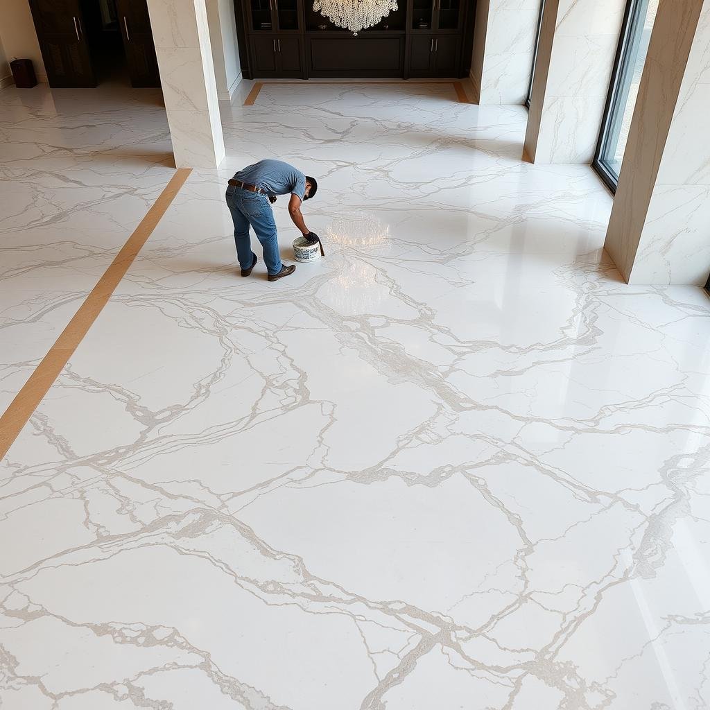 تركيب رخام أرضيات فاخر في فيلا بالكويت بواسطة فني رخام محترف