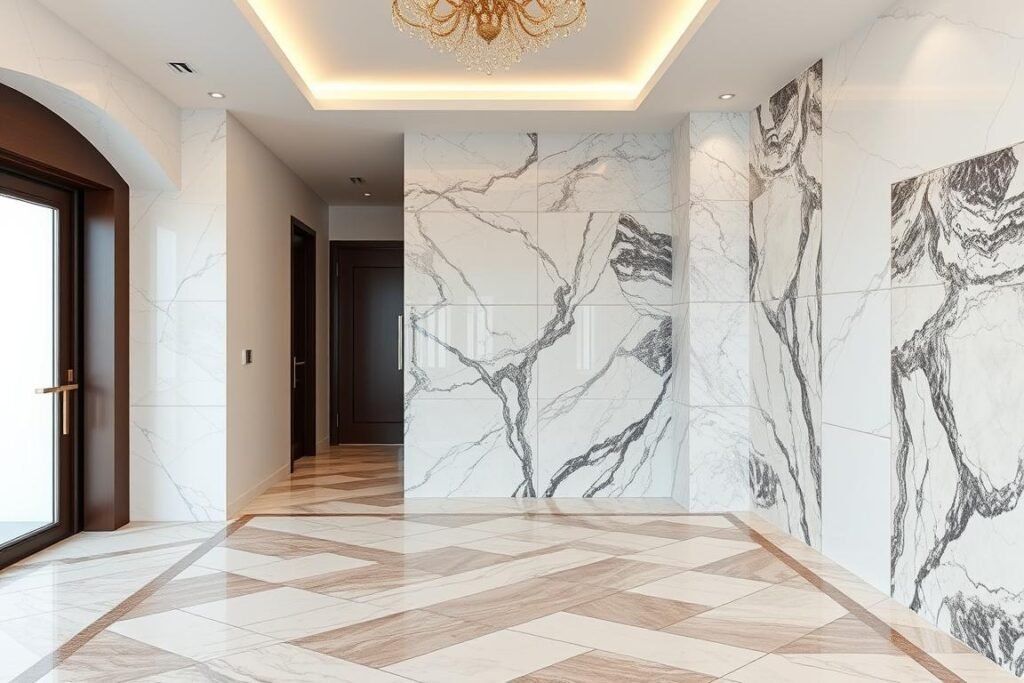 تشطيبات رخام وجرانيت فاخرة في منزل كويتي