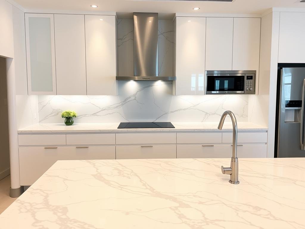 تصميم وتركيب رخام لمطبخ عصري في منزل كويتي