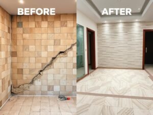 عملية تكسير وتركيب سيراميك في أحد مشاريع الكويت