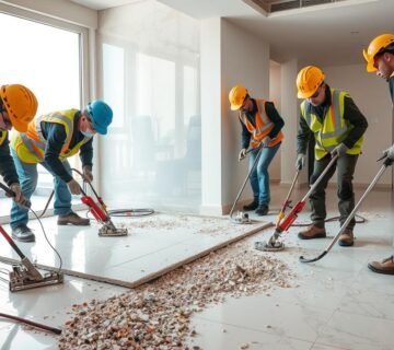 فريق متخصص في تكسير سراميك الكويت يعمل في أحد المشاريع