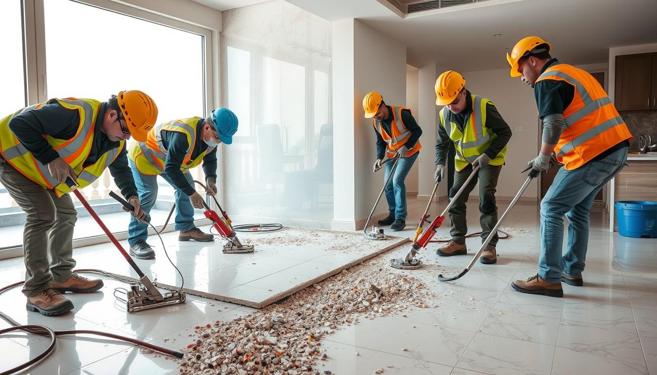 فريق متخصص في تكسير سراميك الكويت يعمل في أحد المشاريع