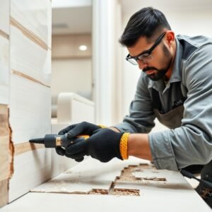 فني تكسير سراميك الكويت يستخدم معدات متخصصة