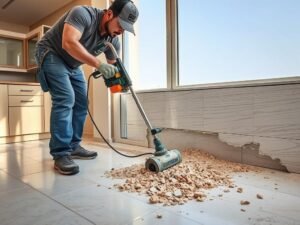 فني يقوم بتكسير بلاط وسيراميك في منزل بالكويت