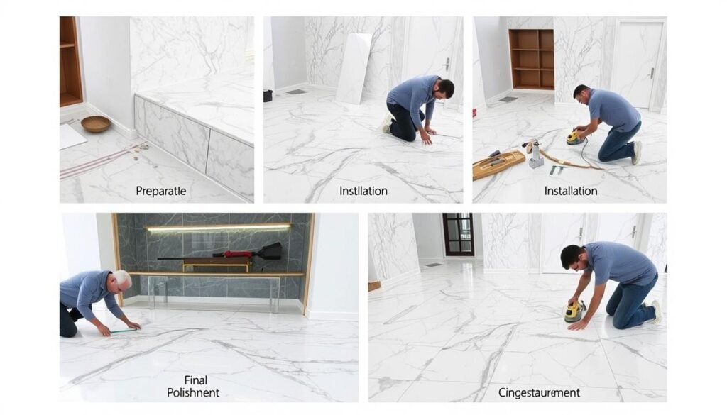 مراحل تركيب الرخام بدقة واحترافية