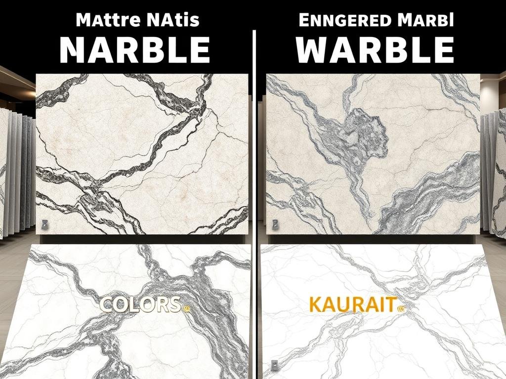 مقارنة بين عينات من الرخام الطبيعي والرخام الصناعي في معرض فني رخام بالكويت