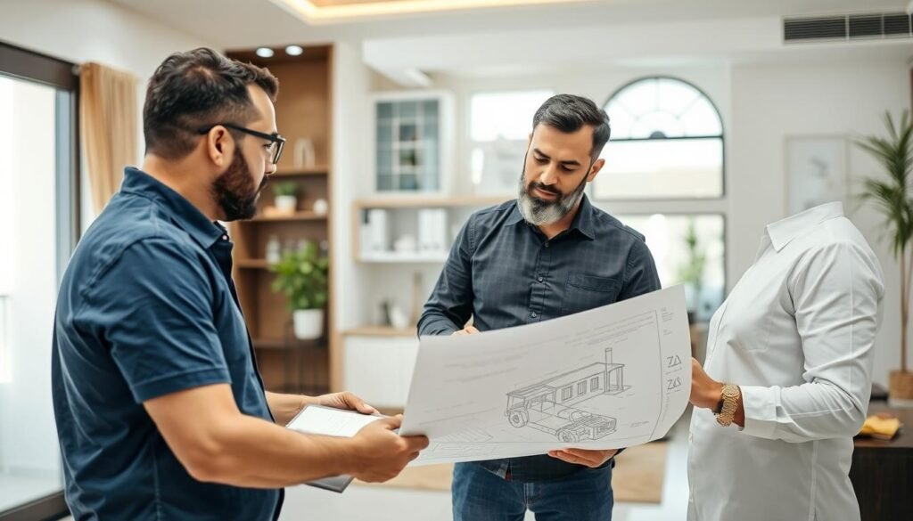 مقاول ترميمات يشرح خطة العمل للعميل في الكويت