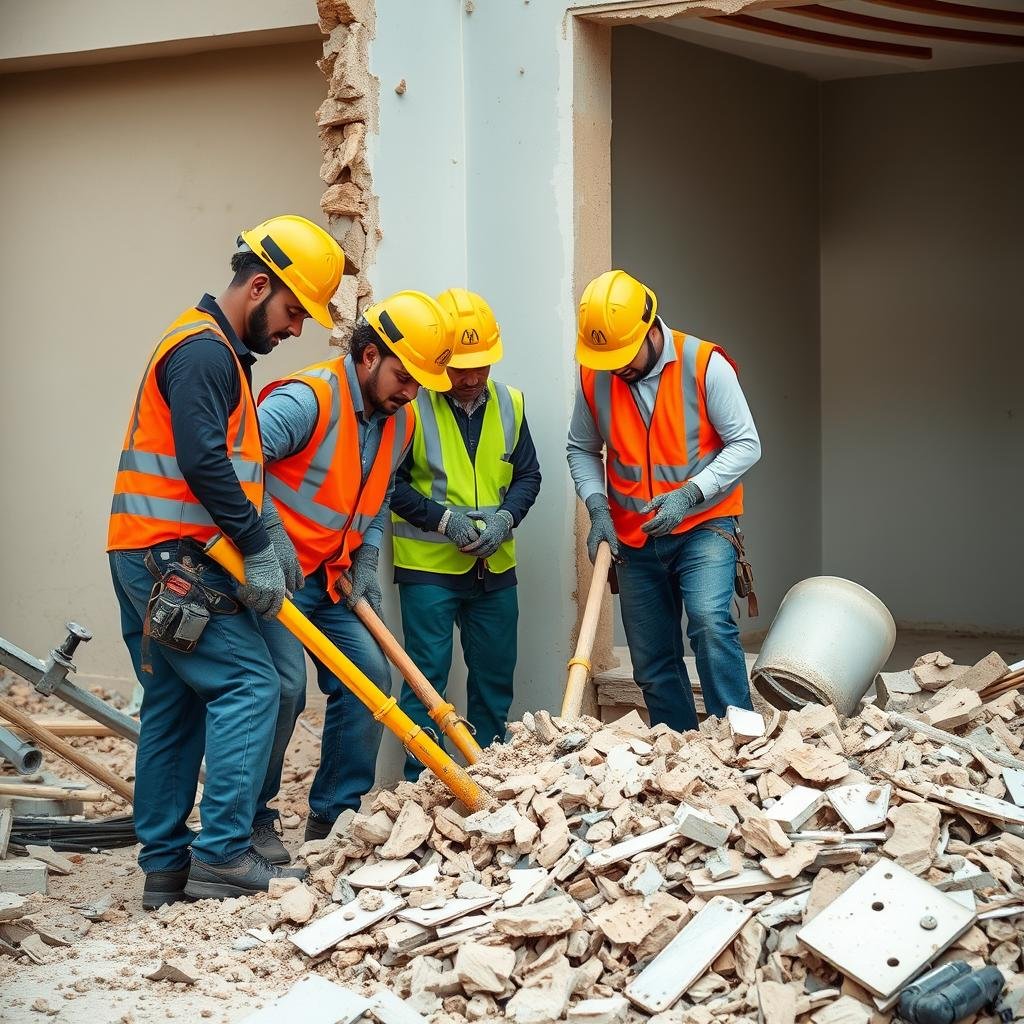 عمال مهرة في فريق مقاول تكسير مشرف