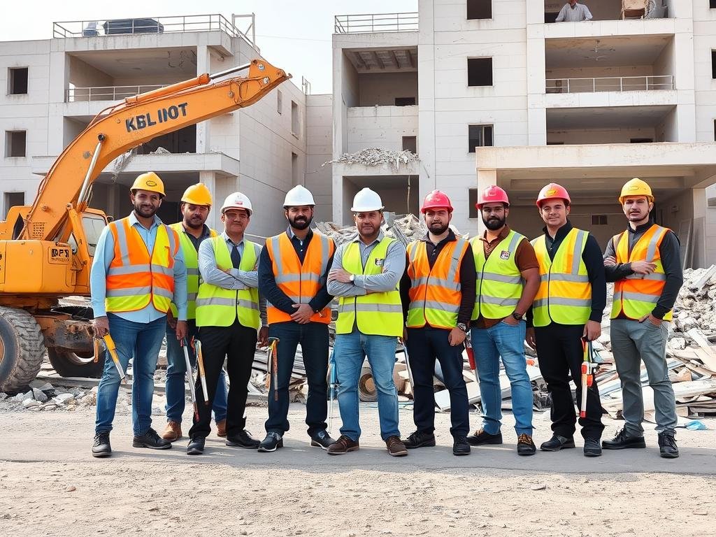 فريق عمل مقاول تكسير مشرف المحترف مع معدات متطورة