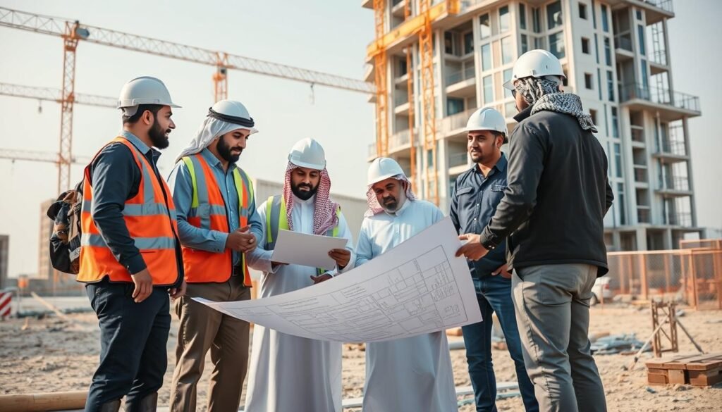 فريق مقاول بناء محترف يعمل في موقع بناء