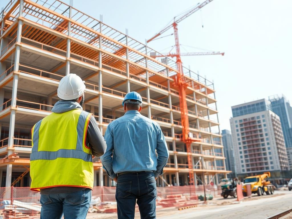 مقاول بناء عمائر يشرف على بناء مبنى متعدد الطوابق