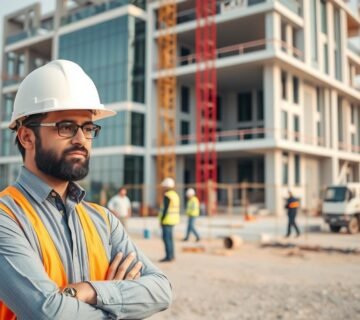 مقاول بناء محترف يشرف على موقع بناء في السعودية