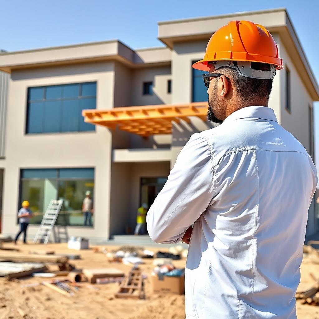 مقاول بناء منازل يشرف على بناء منزل حديث