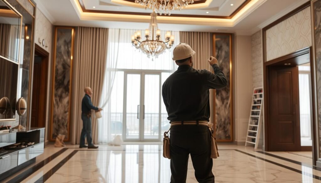 مقاول تشطيب داخلي وخارجي يعمل على تشطيبات فاخرة