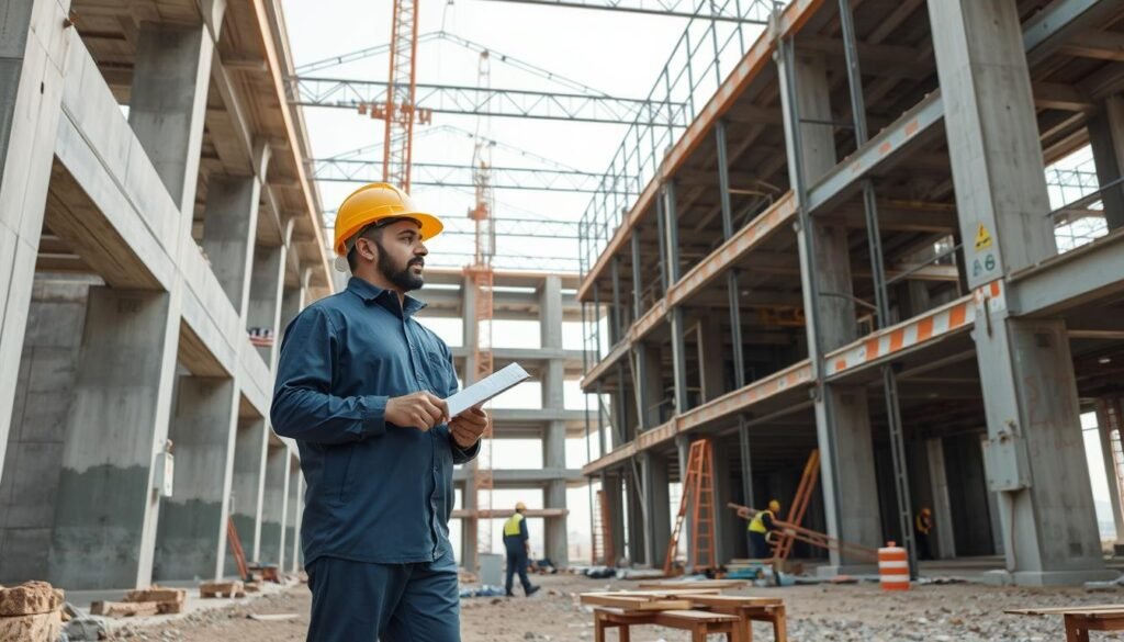 مقاول عظم وتشطيب يشرف على أعمال الهيكل الإنشائي