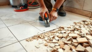 إزالة بلاط وسيراميك قديم بواسطة معلم تكسير وهدم