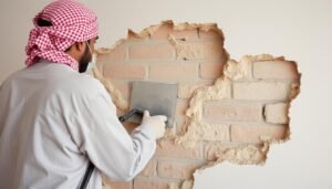 إزالة تكسيات قديمة من جدران بواسطة معلم تكسير وهدم