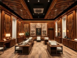تجديد شامل لصالون فاخر بديكورات خشبية متميزة
