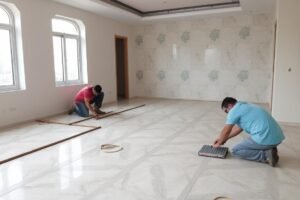 تركيب وترميم أرضيات سيراميك في مشروع ترميمات بالكويت