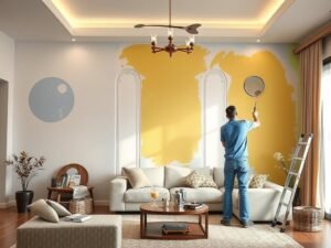 عمال يقومون بأعمال دهانات داخلية احترافية