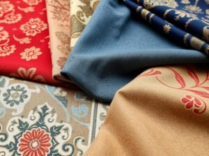 عينات من الأقمشة والخامات المستخدمة في تجديد الصالونات