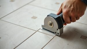 فنى سيراميك يستخدم قاطع السيراميك الاحترافي