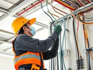 فني كهرباء يعمل في مشروع بالكويت