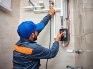 فني من مقاول ترميمات صباح السالم يقوم بأعمال السباكة