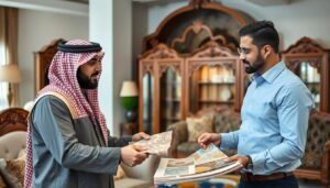 معلم تجديد صالونات يشرح للعميل خيارات التجديد المتاحة