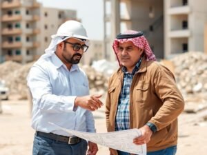 معلم تكسير وهدم يقدم استشارة لعميل حول مشروع تكسير