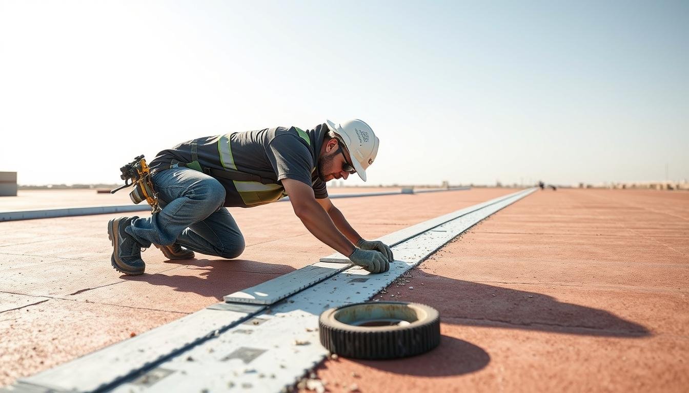 معلم عازل جيتاروف يقوم بتركيب عازل على سطح منزل في الكويت