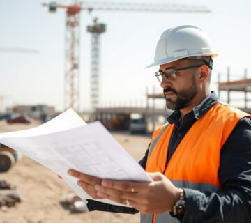 مقاول بناء محترف يشرف على موقع بناء في الكويت