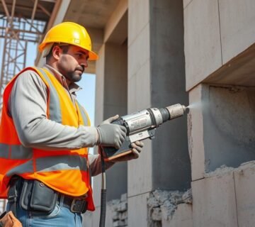 مقاول تكسير يستخدم معدات حديثة في موقع بناء