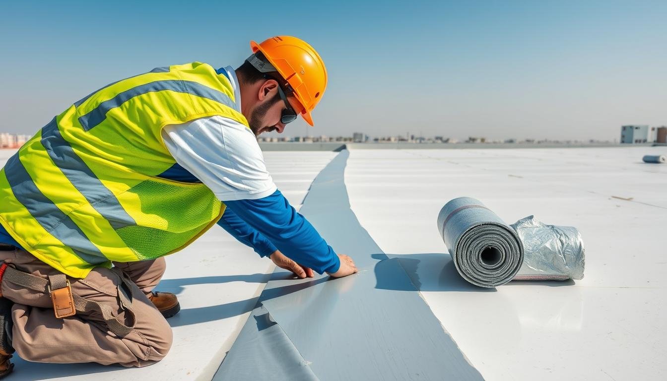 مقاول عازل اسطح يقوم بتنفيذ أعمال عزل مائي لسطح منزل