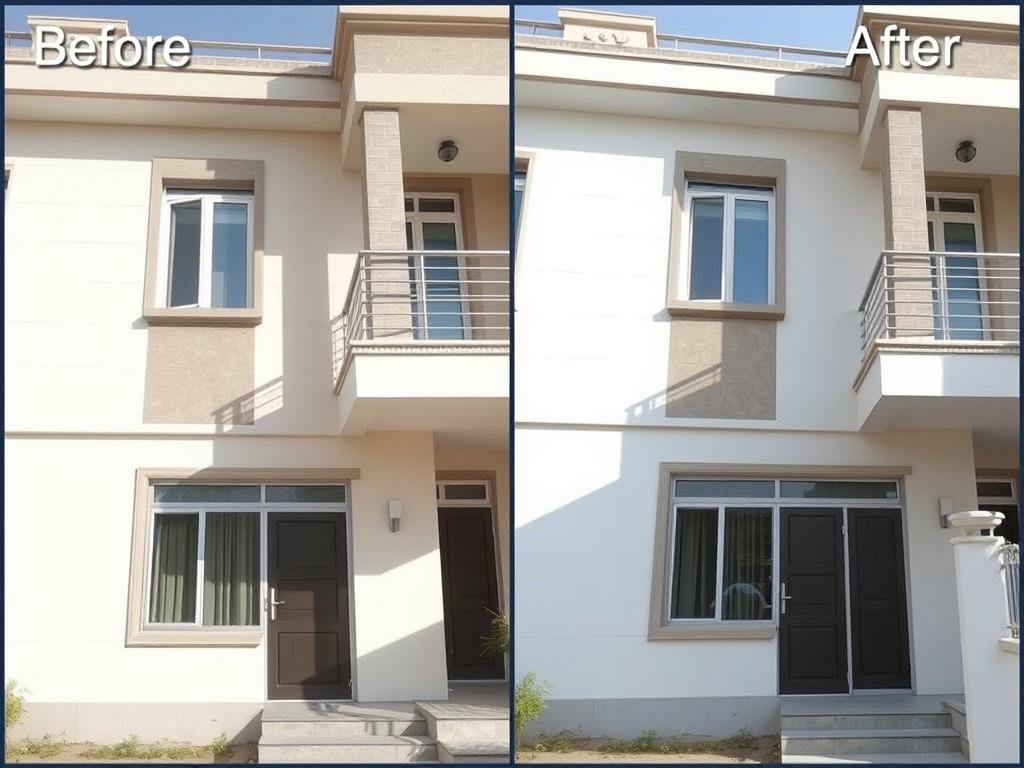 منزل في العدان بعد عملية ترميم شاملة للواجهة الخارجية