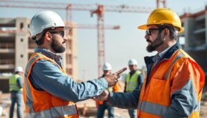 مهندس يقوم بفحص جودة أعمال البناء في موقع إنشائي